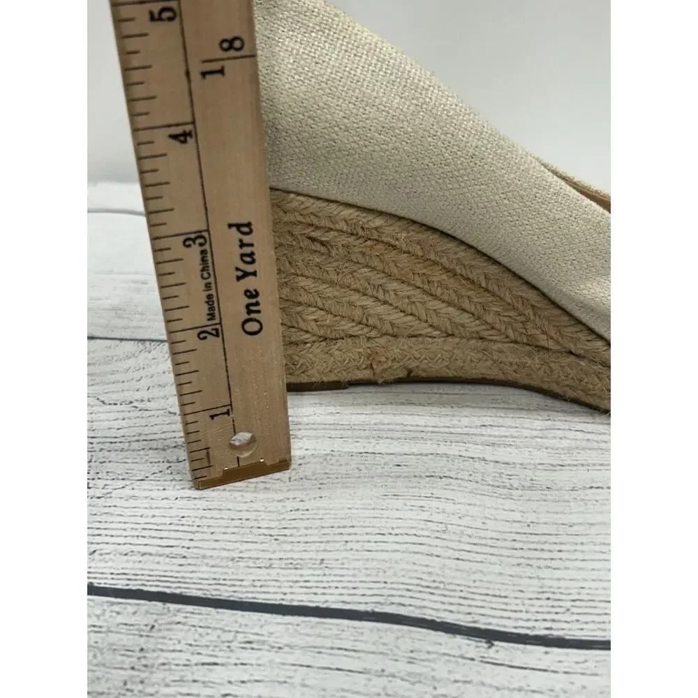 J. Crew Womens Beige‎ Seville Espadrille Metallic Canvas Wedge Sandals Size 8.5